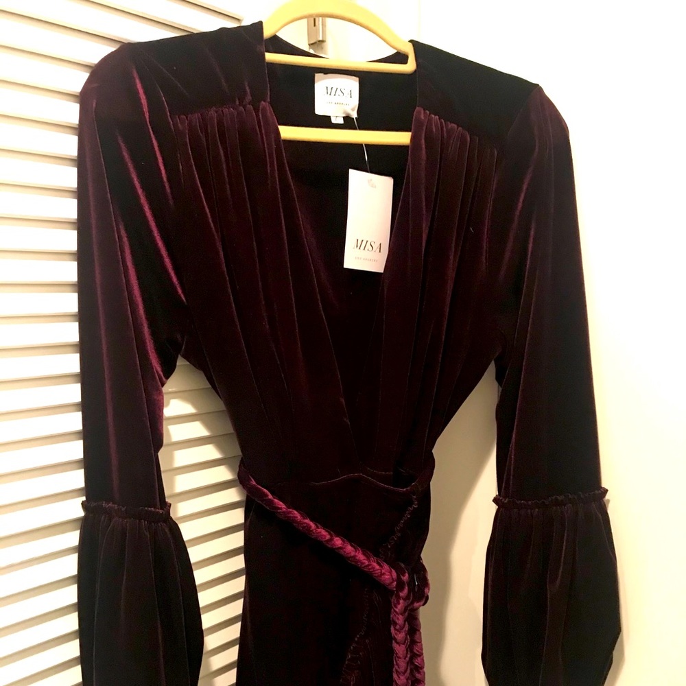 Misa Short Plum Velvet Ruffle Dress
